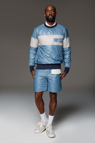 Crinkle Nylon Pullover Crewneck (Slate Blue)